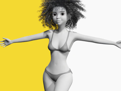 Free Stylized Girl with Afro Hair Toon Character 3D Model