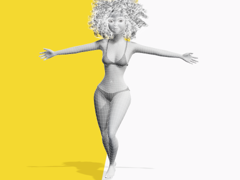 Free Stylized Girl with Afro Hair Toon Character Model 3D