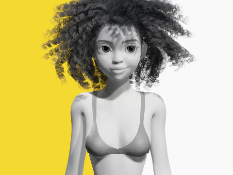 Free Stylized Girl with Afro Hair Toon Character 3D Model