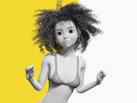 Free Stylized Girl with Afro Hair Toon Character 3D Model