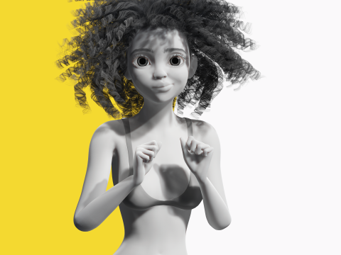Free Stylized Girl with Afro Hair Toon Character Model 3D
