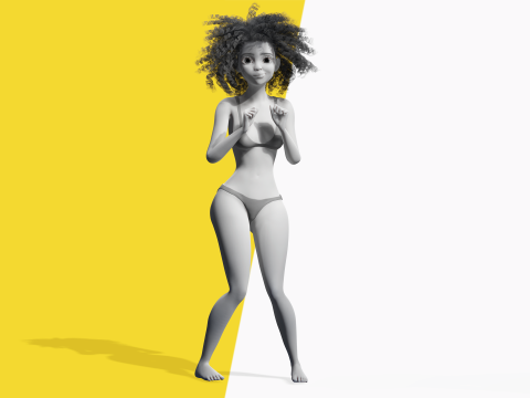Free Stylized Girl with Afro Hair Toon Character Model 3D