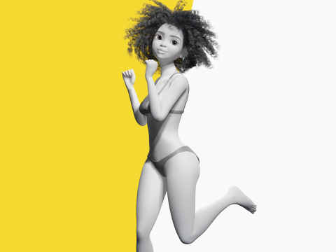 Free Stylized Girl with Afro Hair Toon Character Model 3D