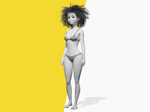 Free Stylized Girl with Afro Hair Toon Character Model 3D