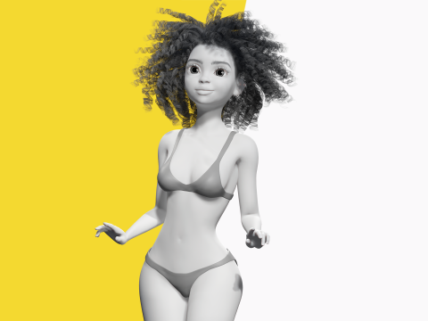 Free Stylized Girl with Afro Hair Toon Character Model 3D