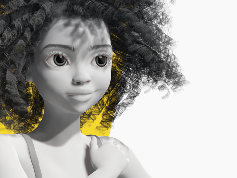 Free Stylized Girl with Afro Hair Toon Character Model 3D