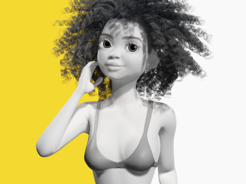 Free Stylized Girl with Afro Hair Toon Character Model 3D