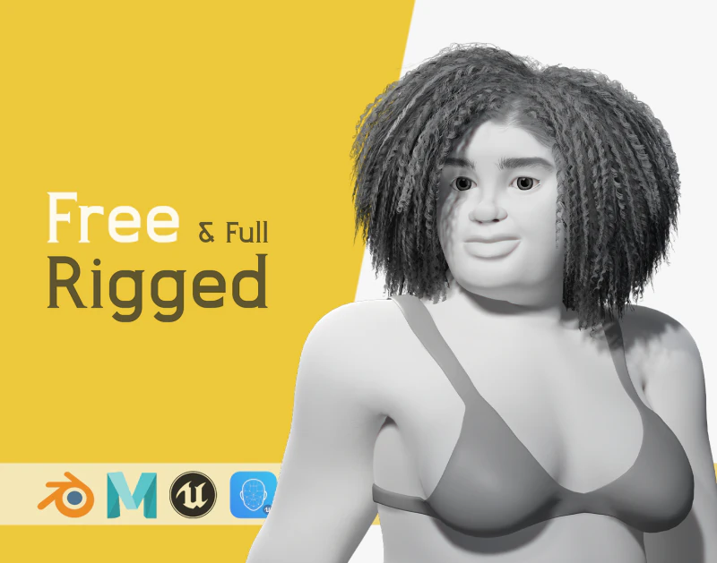 Free Toon Female Character Big Plus Size Stylized Fat Woman 3D Model .c4d .max .obj .3ds .fbx .stl .blend 