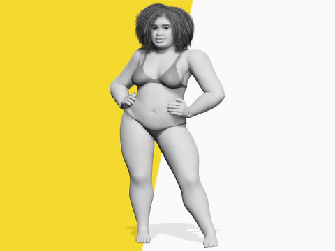 Free Toon Female Character Big Plus Size Stylized Fat Woman 3D Model