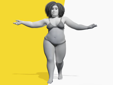 Free Toon Female Character Big Plus Size Stylized Fat Woman 3D Model