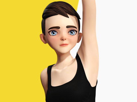 Black Dress Stylized Young Woman 3D Character Rigged Short 3D Model