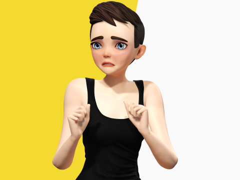 Black Dress Stylized Young Woman 3D Character Rigged Short 3D Model