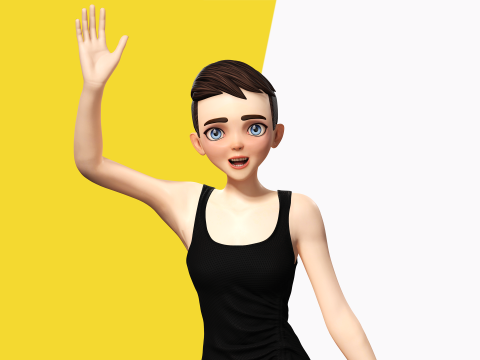 Black Dress Stylized Young Woman 3D Character Rigged Short 3D Model