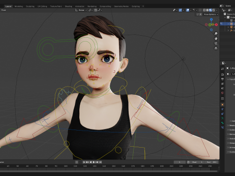 Black Dress Stylized Young Woman 3D Character Rigged Short 3D Model