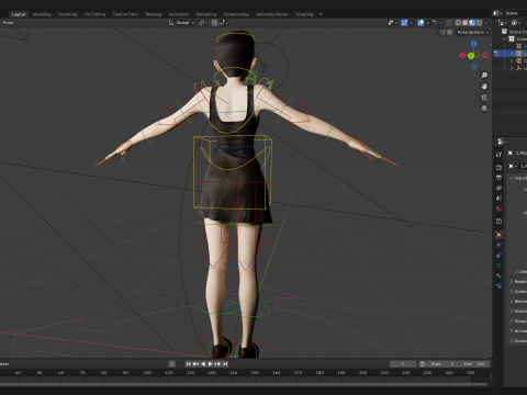 Black Dress Stylized Young Woman 3D Character Rigged Short 3D Model