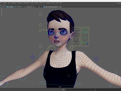 Black Dress Stylized Young Woman 3D Character Rigged Short 3D Model