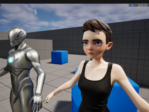 Black Dress Stylized Young Woman 3D Character Rigged Short 3D Model