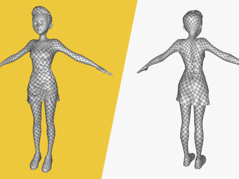 Black Dress Stylized Young Woman 3D Character Rigged Short 3D Model