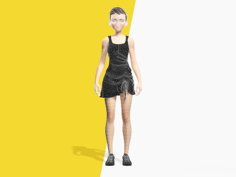 Black Dress Stylized Young Woman 3D Character Rigged Short 3D Model