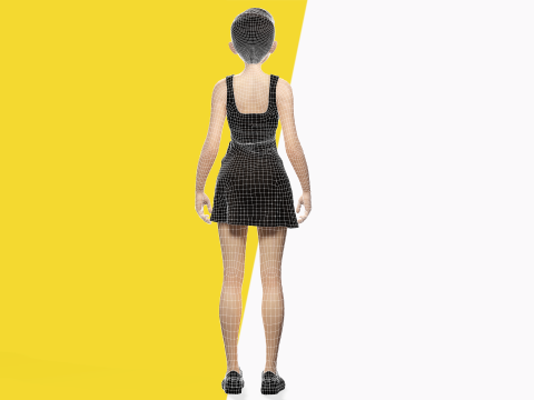 Black Dress Stylized Young Woman 3D Character Rigged Short 3D Model