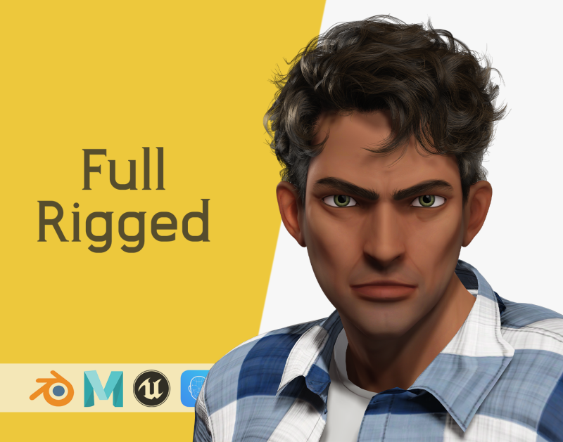 Intense Rugged Look Rigged Stylized Toon 3D Male Character Modello 3D .c4d .max .obj .3ds .fbx .stl .blend