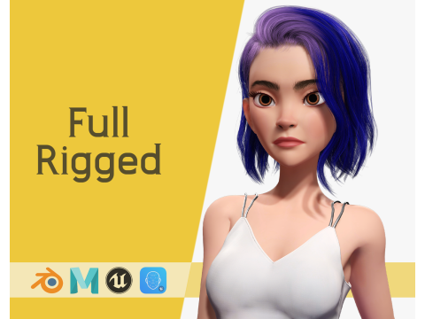 Purple Hair Rigged Stylized 3D Girl with Vibrant Hair 3Dモデル