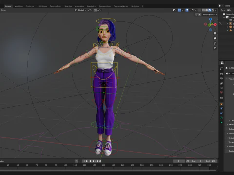 Purple Hair Rigged Stylized 3D Girl with Vibrant Hair 3D Model