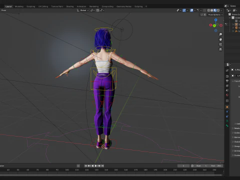 Purple Hair Rigged Stylized 3D Girl with Vibrant Hair 3D Model