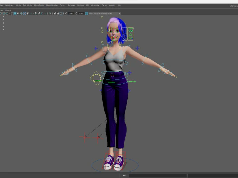 Purple Hair Rigged Stylized 3D Girl with Vibrant Hair 3D Model