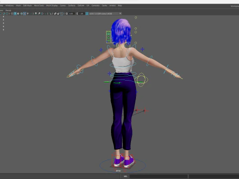 Purple Hair Rigged Stylized 3D Girl with Vibrant Hair 3D Model