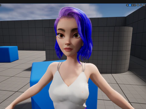 Purple Hair Rigged Stylized 3D Girl with Vibrant Hair 3D Model