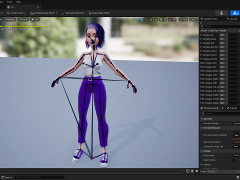 Purple Hair Rigged Stylized 3D Girl with Vibrant Hair 3D Model