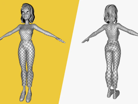 Purple Hair Rigged Stylized 3D Girl with Vibrant Hair 3D Model