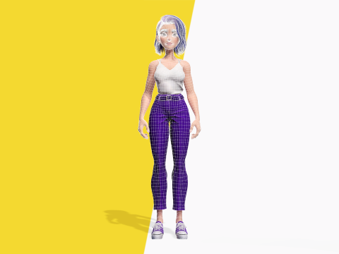 Purple Hair Rigged Stylized 3D Girl with Vibrant Hair 3Dモデル