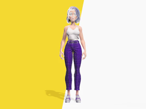 Purple Hair Rigged Stylized 3D Girl with Vibrant Hair 3D Model