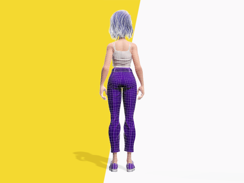 Purple Hair Rigged Stylized 3D Girl with Vibrant Hair 3Dモデル