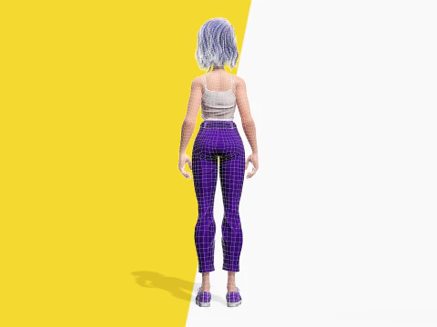 Purple Hair Rigged Stylized 3D Girl with Vibrant Hair 3D Model