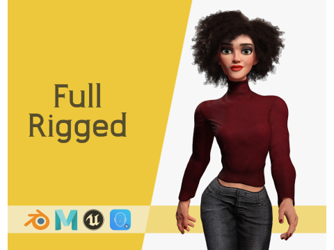 Red Turtleneck Rigged Stylized Young Woman 3D Character Modello 3D