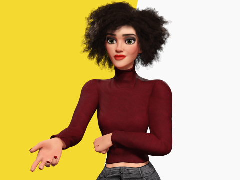 Red Turtleneck Rigged Stylized Young Woman 3D Character 3D Model