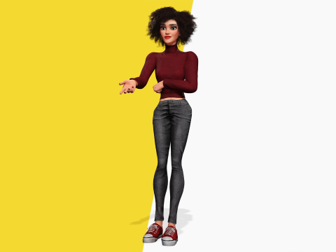 Red Turtleneck Rigged Stylized Young Woman 3D Character 3D Model