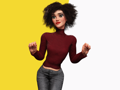 Red Turtleneck Rigged Stylized Young Woman 3D Character 3D Model