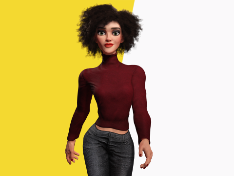 Red Turtleneck Rigged Stylized Young Woman 3D Character 3D Model