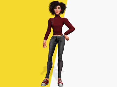 Red Turtleneck Rigged Stylized Young Woman 3D Character 3D Model