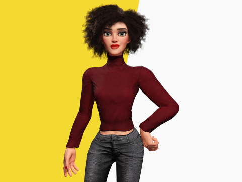 Red Turtleneck Rigged Stylized Young Woman 3D Character 3D Model