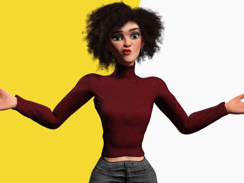 Red Turtleneck Rigged Stylized Young Woman 3D Character 3D Model
