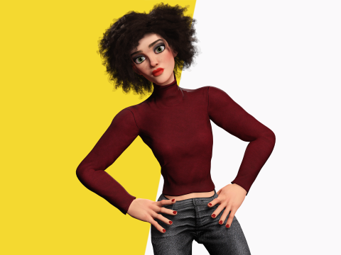 Red Turtleneck Rigged Stylized Young Woman 3D Character 3D Model