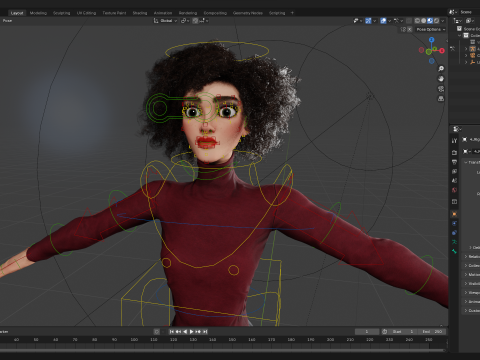 Red Turtleneck Rigged Stylized Young Woman 3D Character 3D Model