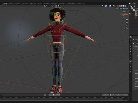 Red Turtleneck Rigged Stylized Young Woman 3D Character 3D Model