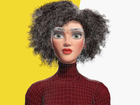 Red Turtleneck Rigged Stylized Young Woman 3D Character 3D Model