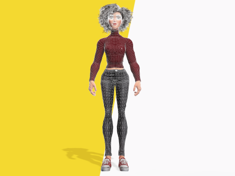 Red Turtleneck Rigged Stylized Young Woman 3D Character 3D Model